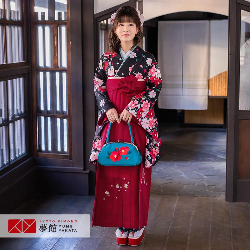 ブランド登録なし - 卒式 袴 仕掛ける 賃借 最高学府 成年者 レディース 安あがり 訳あり特価 黒・サクラ色全ての存在(G137)(宅) うしろ帯 二尺袖 貸お召しもの  往復貨物輸送無料 レンタル、各種サービス-レンタル-着物、浴衣