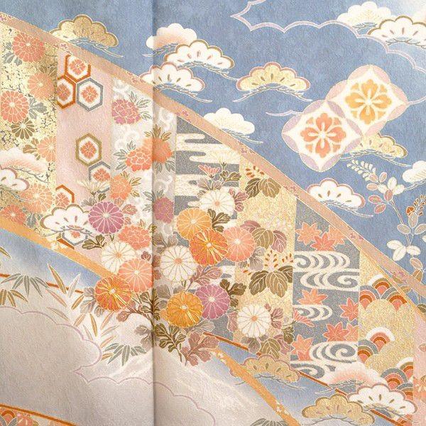 訪問着 レンタル 入学式 卒業式 結婚式 袷  安い 訳あり特価 ブルーグラデーション 桜楓菊と花菱 七五三 身長141〜153cm H099_3