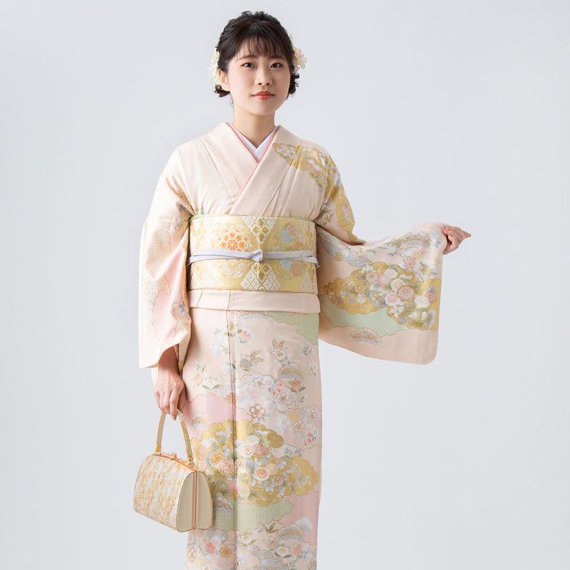 訪問着 レンタル 入学式 卒業式 結婚式 袷 クリーム 雲取りに四季花 七五三 身長155〜159cm H1183_2