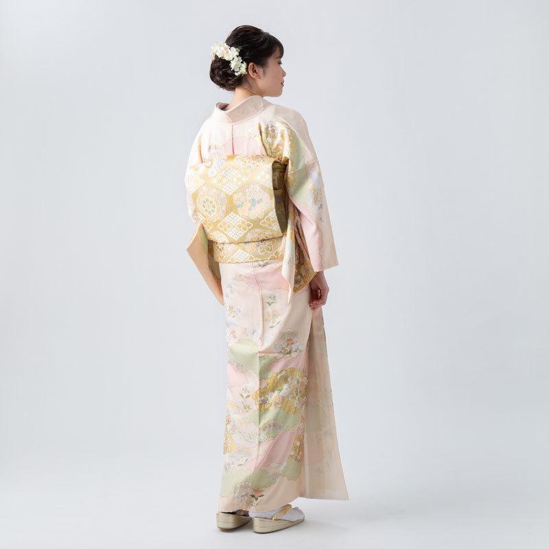 訪問着 レンタル 入学式 卒業式 結婚式 袷 クリーム 雲取りに四季花 七五三 身長155〜159cm H1183_4