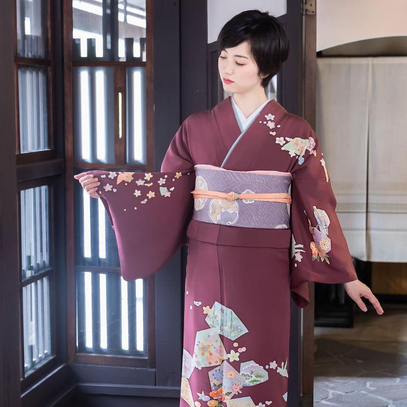 訪問着 レンタル 入学式 卒業式 結婚式 袷 【加賀友禅】作家物 あずき