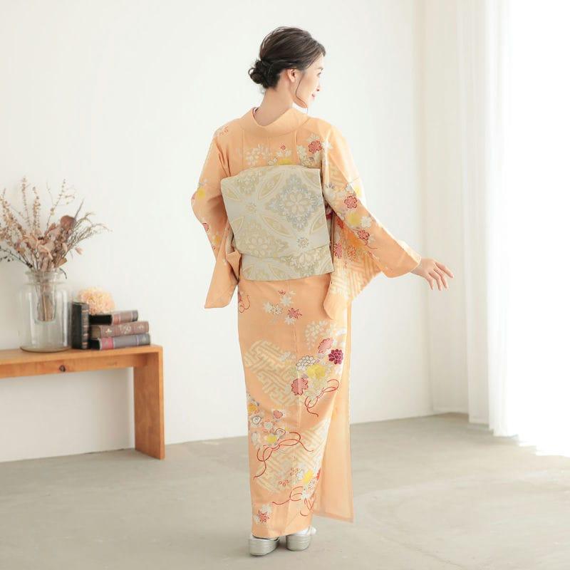 LULU89 着物 訪問着 袷 オレンジベージュ 花柄 着丈161 トールサイズ LULU89 着物 訪問着 袷 オレンジベージュ 花柄 着丈161 トール