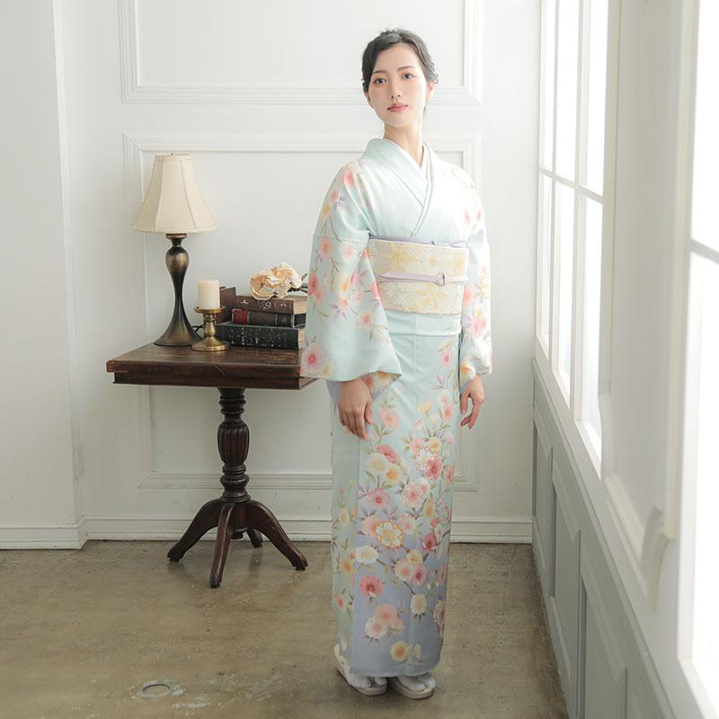訪問着 レンタル 入学式 卒業式 結婚式 袷 水色 桜 七五三 身長154