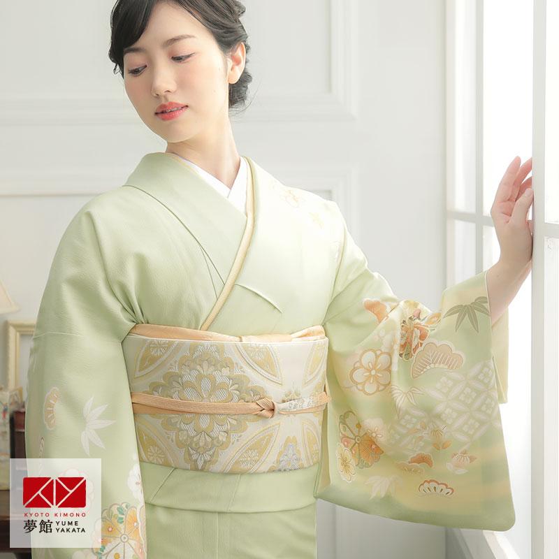 訪問着 レンタル 入学式 卒業式 結婚式 ジャパンスタイル ブランド着物 袷 薄黄緑 菊吉祥花破れ七宝(H1381) 七五三 身長154〜165cm H1264