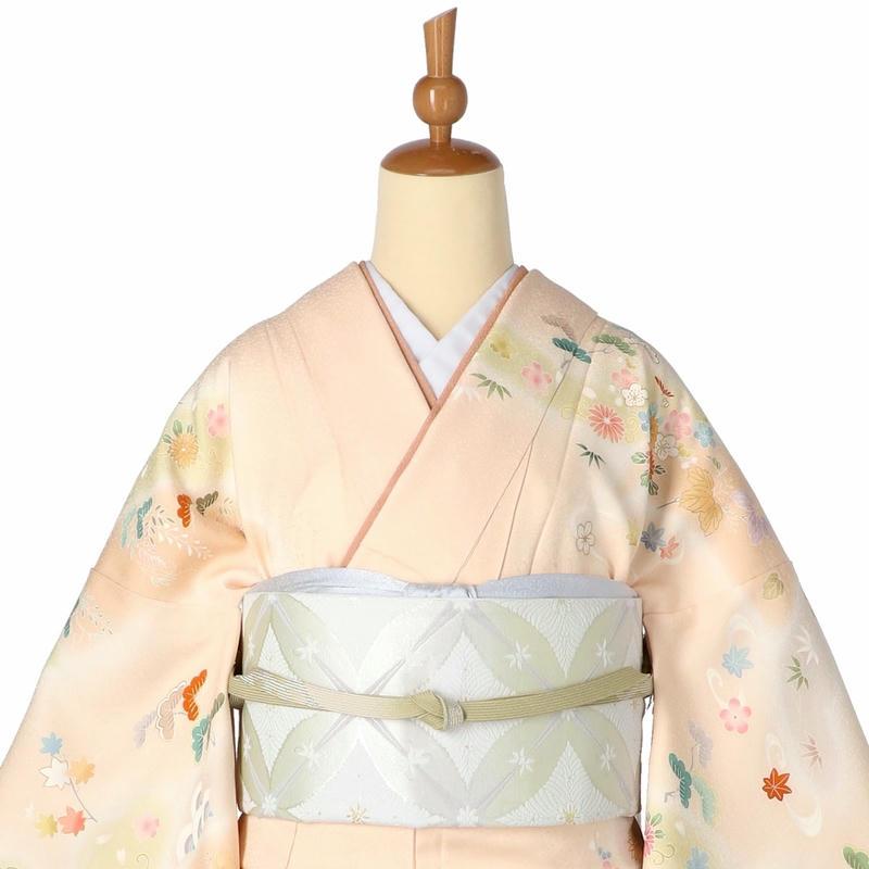 訪問着 レンタル 入学式 卒業式 結婚式 袷 薄サーモンピンク×クリーム 霞に花籠 七五三 身長155〜159cm H1284_1