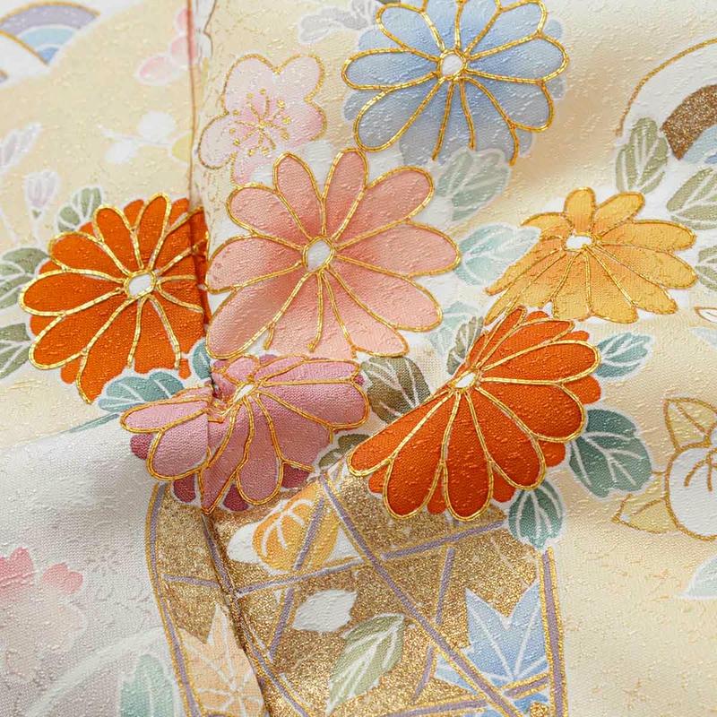 訪問着 レンタル 入学式 卒業式 結婚式 袷 薄サーモンピンク×クリーム 霞に花籠 七五三 身長155〜159cm H1284_8