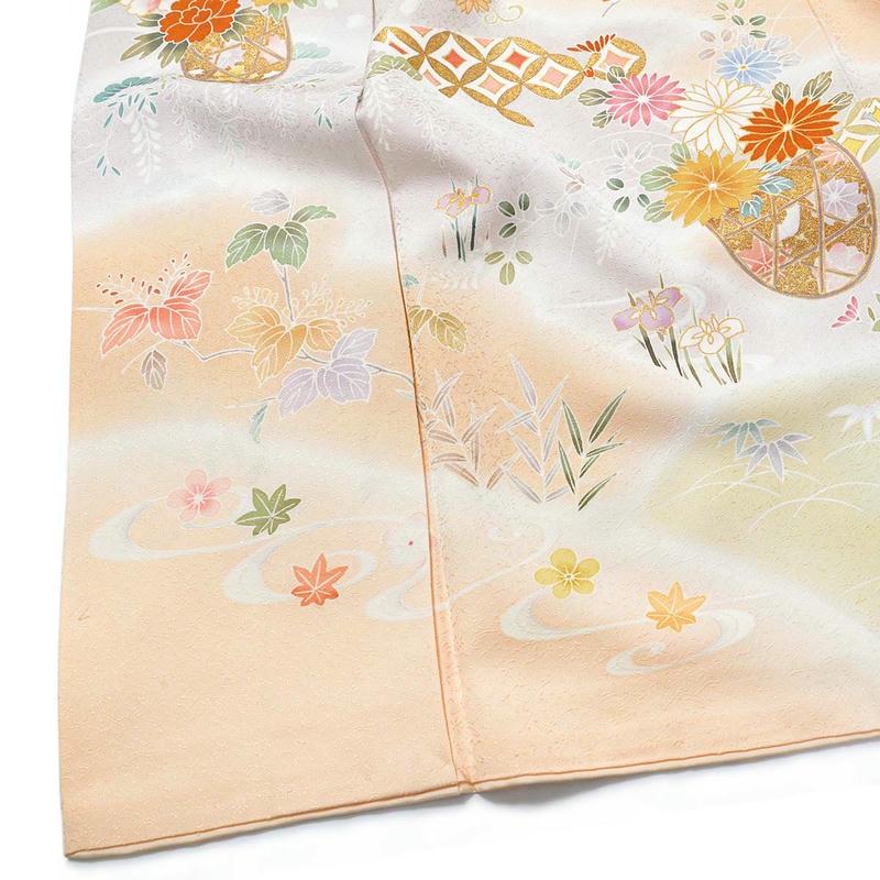 訪問着 レンタル 入学式 卒業式 結婚式 袷 薄サーモンピンク×クリーム 霞に花籠 七五三 身長155〜159cm H1284_9