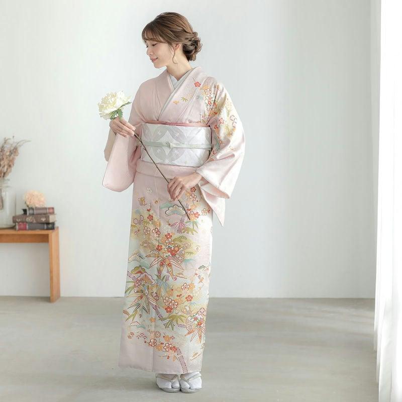 訪問着 レンタル 入学式 卒業式 結婚式 袷 梅鼠 雲取りに雪輪 松竹梅 