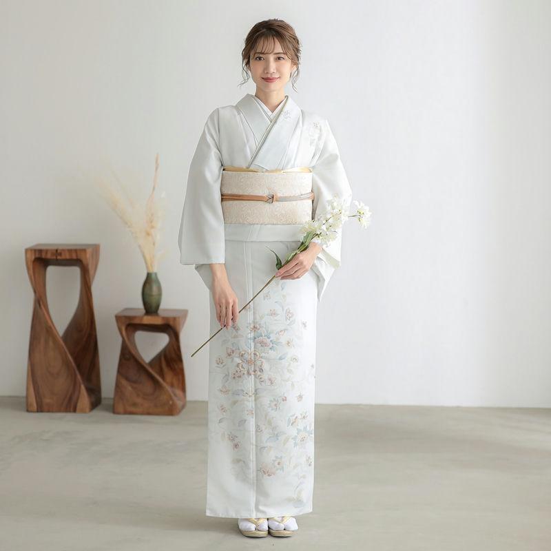 訪問着 レンタル 入学式 卒業式 結婚式 袷 薄雲鼠 更紗 七五三 身長154