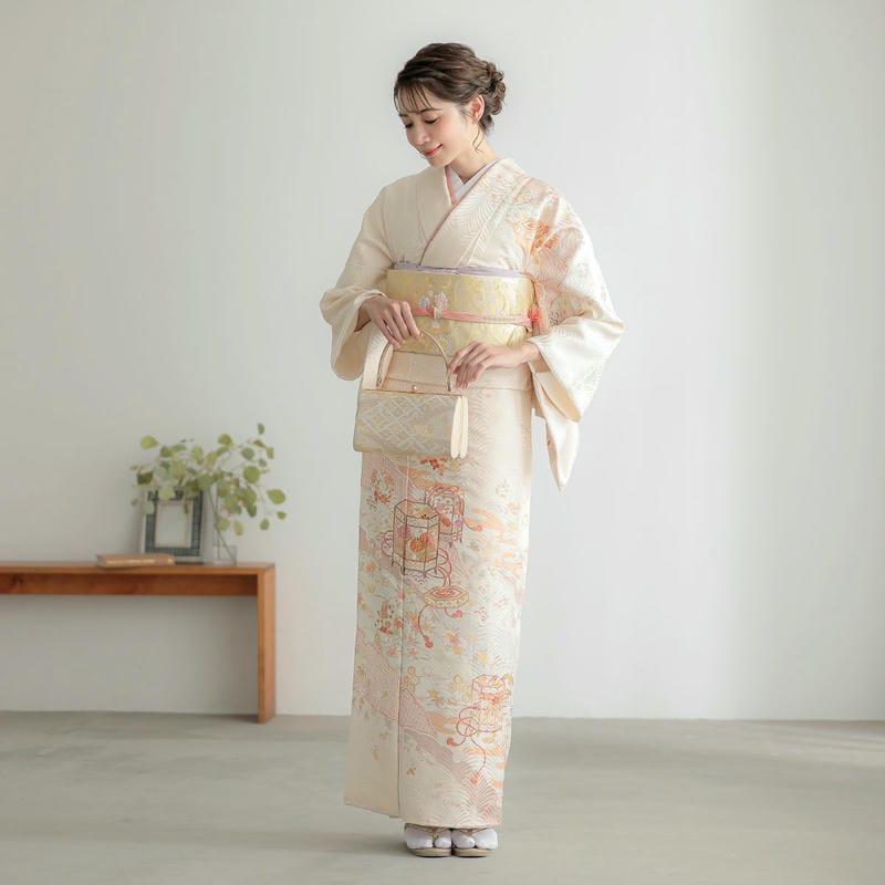 訪問着 レンタル 入学式 卒業式 結婚式 袷 クリーム 貝桶に雪輪取り 七五三 身長154〜165cm H1341_1