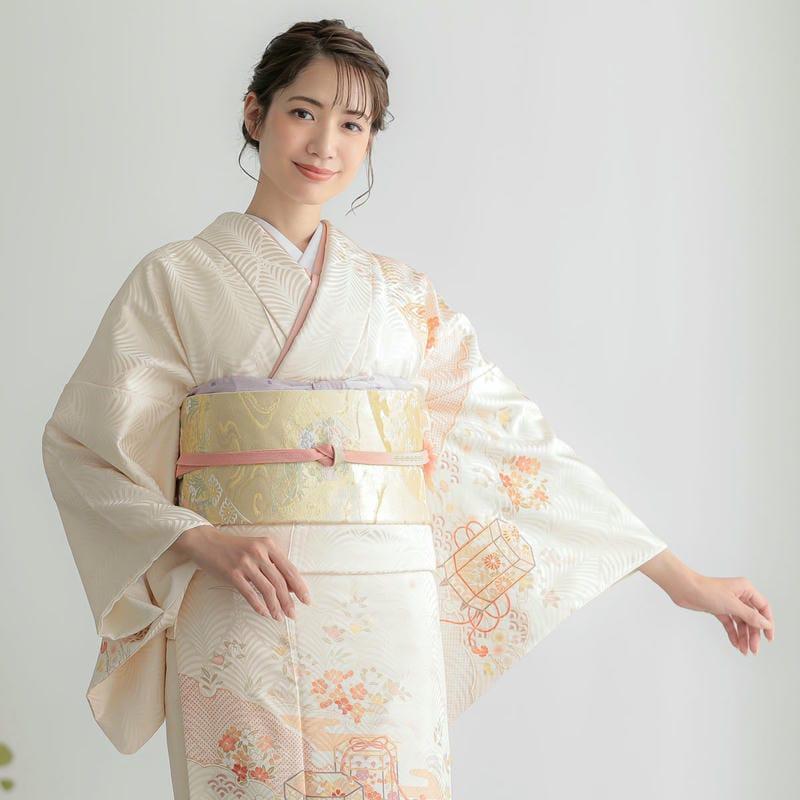 訪問着 レンタル 入学式 卒業式 結婚式 袷 クリーム 貝桶に雪輪取り 七五三 身長154〜165cm H1341_7