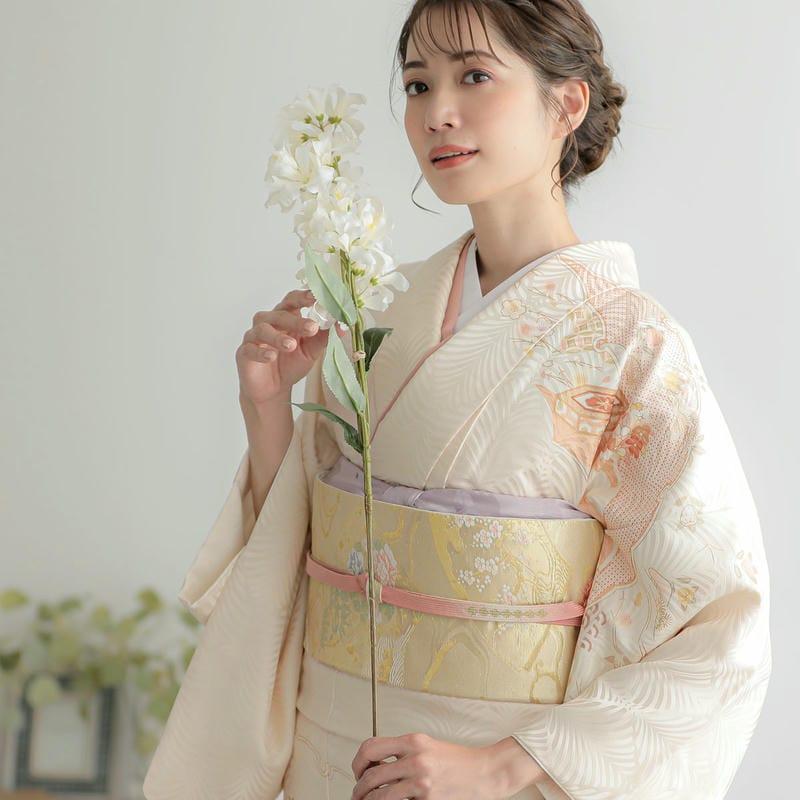 訪問着 レンタル 入学式 卒業式 結婚式 袷 クリーム 貝桶に雪輪取り 七五三 身長154〜165cm H1341_9