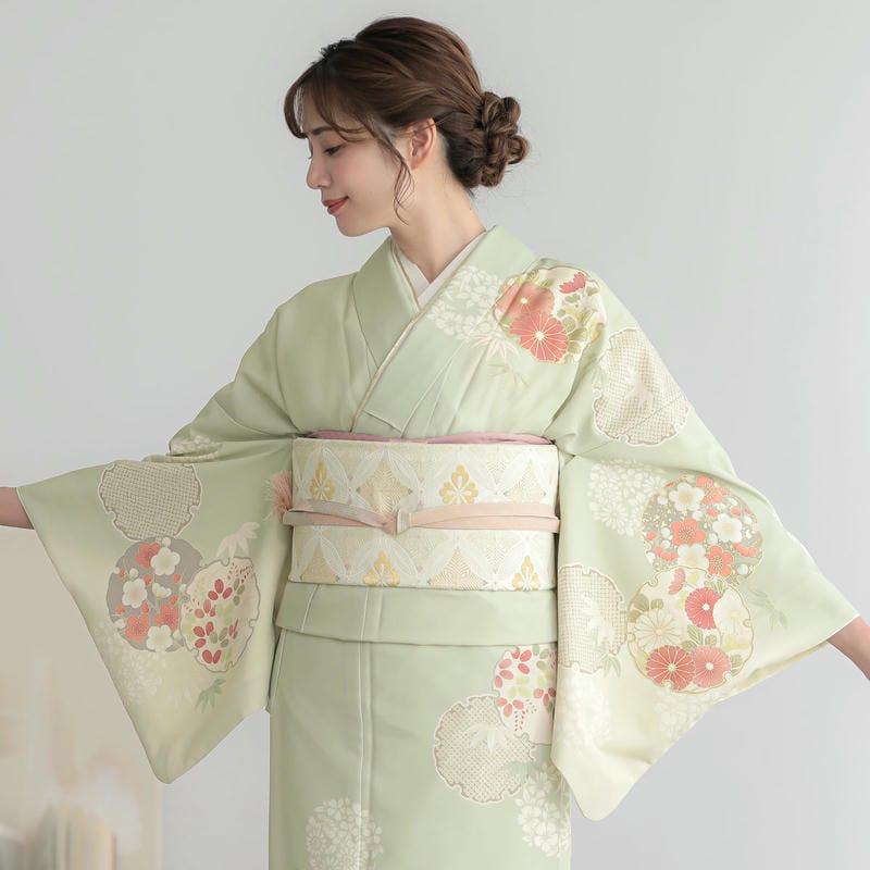 訪問着 レンタル 入学式 卒業式 結婚式 ジャパンスタイル ブランド着物 袷 スカイグリーン 雪輪取り 七五三 身長154〜165cm ...