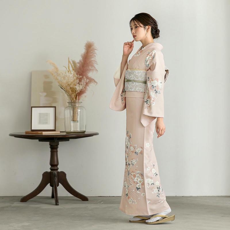 訪問着 レンタル 入学式 卒業式 結婚式 袷 サーモンピンク 流水に
