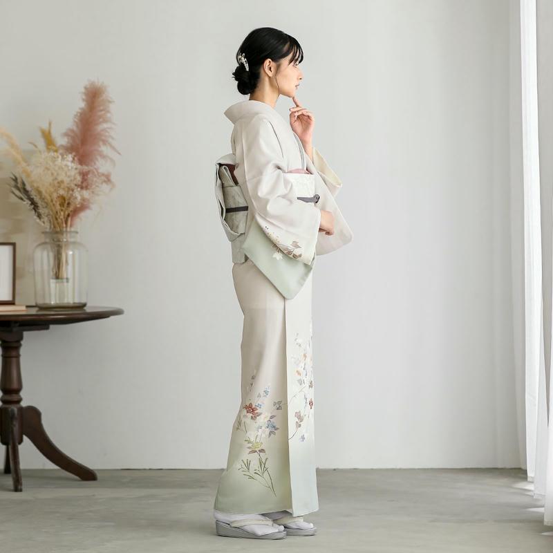 訪問着 レンタル 入学式 卒業式 結婚式 袷 薄グレー×グリーンぼかし