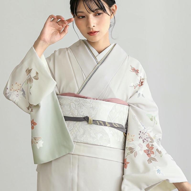 訪問着 レンタル 入学式 卒業式 結婚式 袷 薄グレー×グリーンぼかし