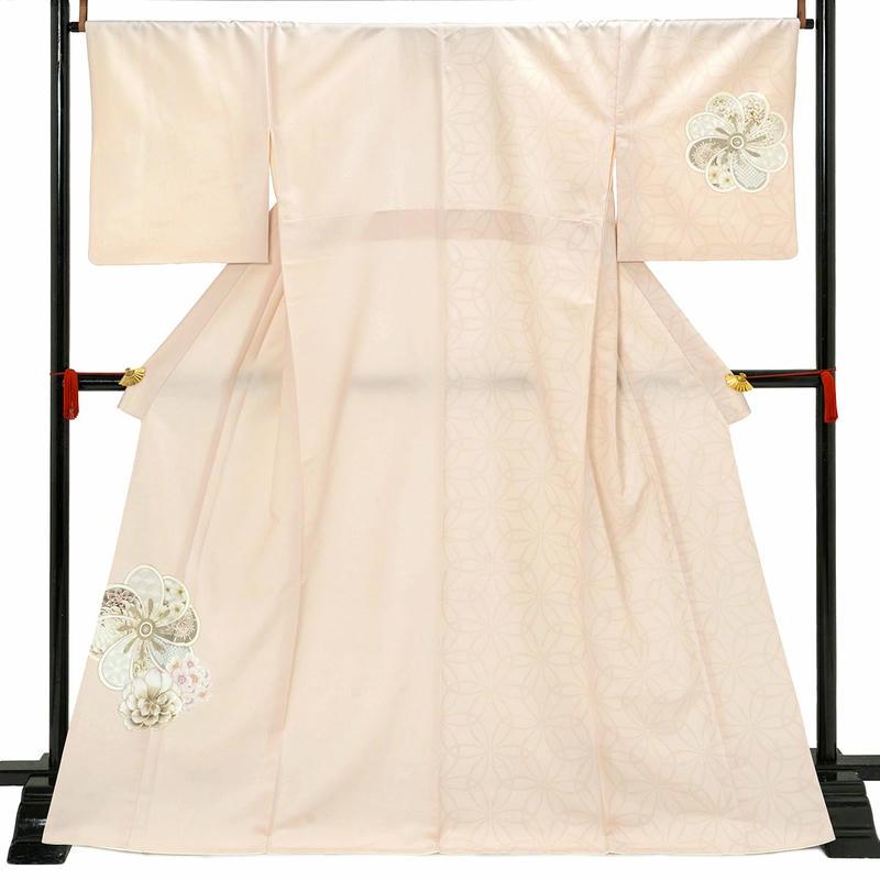 【極美品】京都四条高倉「塚喜商事」京紅型染 淡いベージュ色「和更紗文様」 訪問着 レンタル 入学式 卒業式 結婚式 ジャパンスタイル ブランド着物