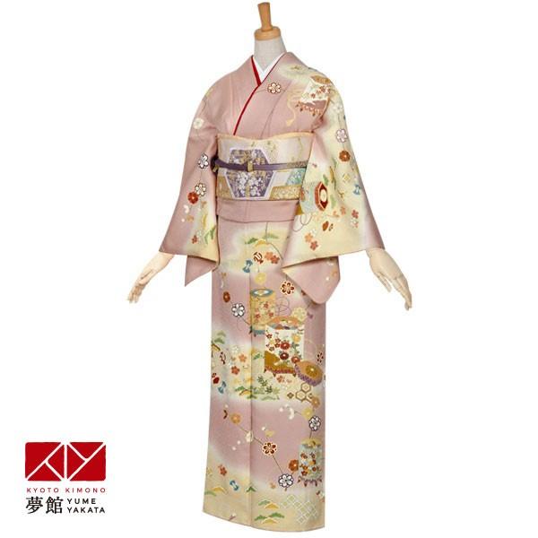 ◆美品◆訪問着 袷 ベージュピンク 花丸紋に宝尽し 刺繍 結婚式 お宮参り式典 訪問着 レンタル 入学式 卒業式 結婚式 袷 ピンク 貝桶に宝尽くし