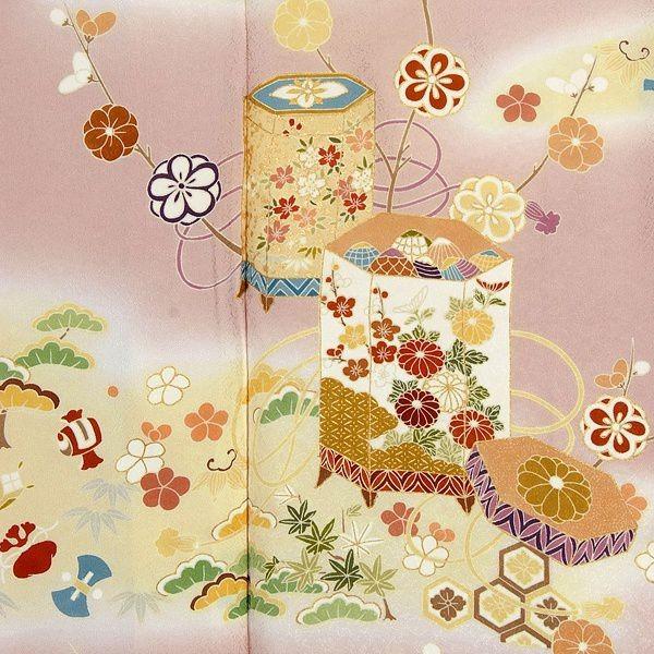 ◆美品◆訪問着 袷 ベージュピンク 花丸紋に宝尽し 刺繍 結婚式 お宮参り式典 訪問着 レンタル 入学式 卒業式 結婚式 袷 ピンク 貝桶に宝尽くし