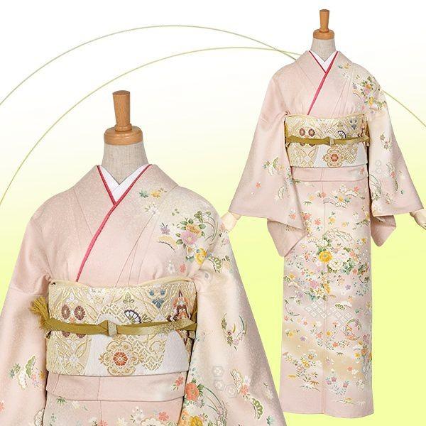 訪問着 レンタル 入学式 卒業式 結婚式 袷 ピンク 四季花丸紋 七五三 身長155〜159cm H314_1