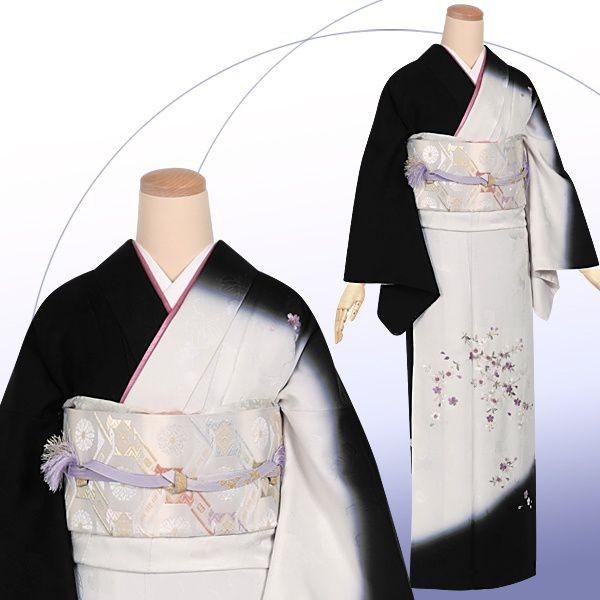 訪問着 レンタル 入学式 卒業式 結婚式 袷 黒白 桜刺繍 七五三 身長155〜159cm H440_1