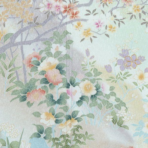 訪問着 レンタル 入学式 卒業式 結婚式 袷 黄緑 暈し染季節の花 七五三 身長154〜165cm H569_3
