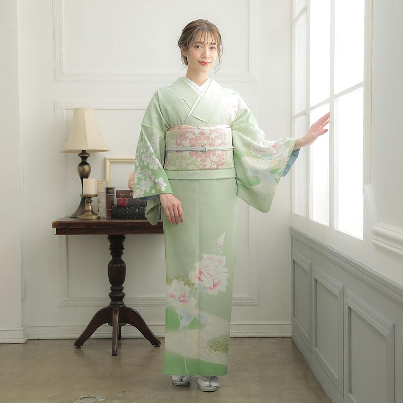 【美品‼️】グリーン訪問着☆卒業式☆入学式☆結婚式お呼ばれ 訪問着 レンタル 入学式 卒業式 結婚式 ジャパンスタイル ブランド着物