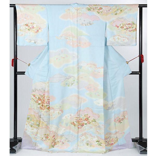 訪問着 レンタル 入学式 卒業式 結婚式 袷 水色 雲取りに貝桶文様(w) 七五三 身長150〜160cm H647の画像