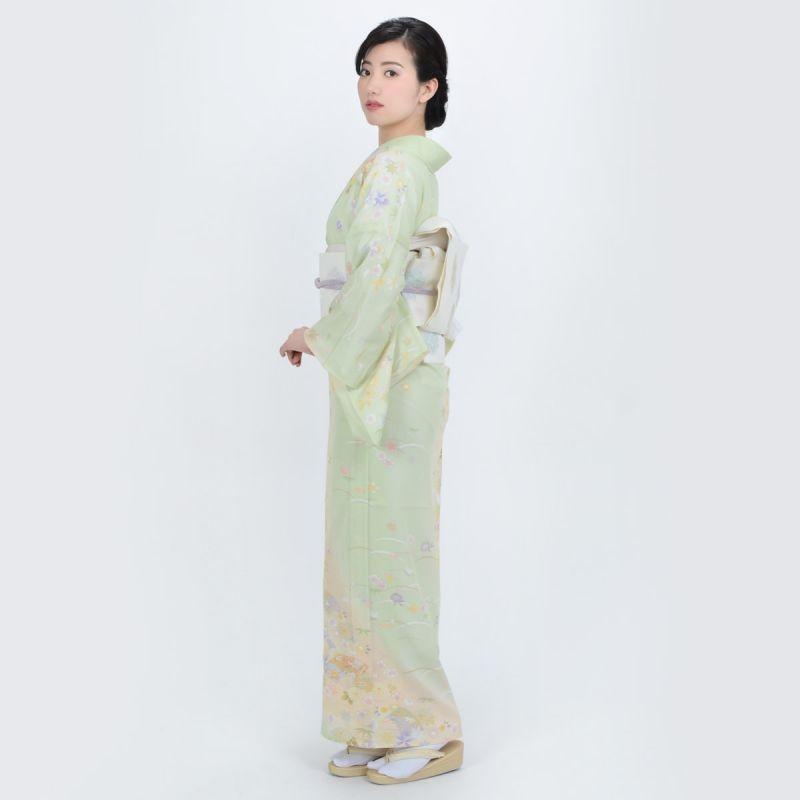 訪問着 レンタル 入学式 卒業式 結婚式 夏用 絽 黄緑 露芝吹き寄せに