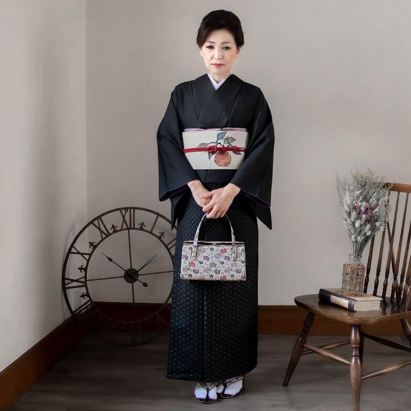 大島紬訪問着 訪問着 レンタル 入学式 卒業式 結婚式 袷 大島紬 黒 十字絣×生成