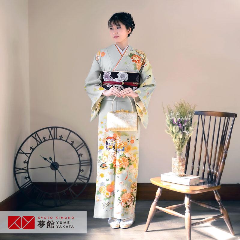 訪問着 着物 レンタル 結婚式 七五三 ジャパンスタイル ブランド着物 袷 青鼠色 貝桶と花に宝尽し 入学式 卒業式 753 H770 H770 京都 着物レンタル夢館 Yahoo 店 通販 Yahoo ショッピング