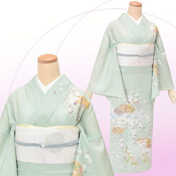 訪問着 レンタル 入学式 卒業式 結婚式 夏用 絽 薄緑 扇面枝垂れ桜(w