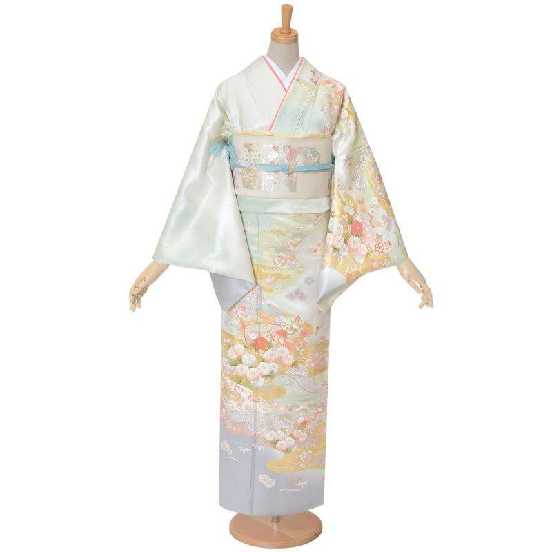訪問着 レンタル 入学式 卒業式 結婚式 袷 薄緑 橘に菊 七五三 身長154〜165cm H884の画像