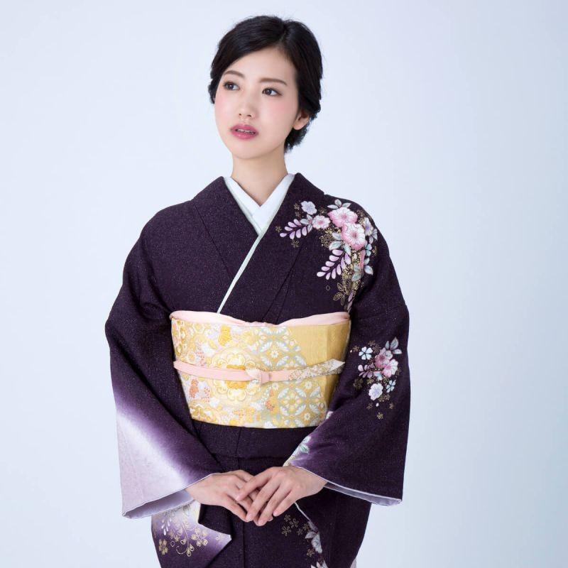 訪問着 レンタル 入学式 卒業式 結婚式 袷 紫 辻が花(H941) 七五三