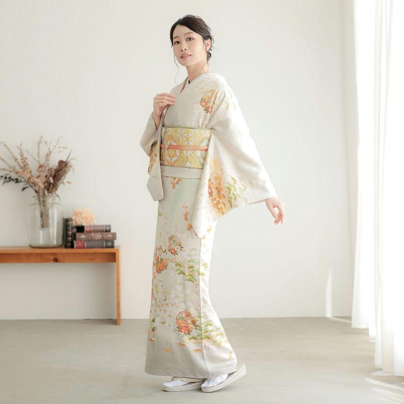 訪問着 レンタル 入学式 卒業式 結婚式 袷 銀鼠地遠山ボカシ 雪輪流水 七五三 身長154〜165cm H983_4
