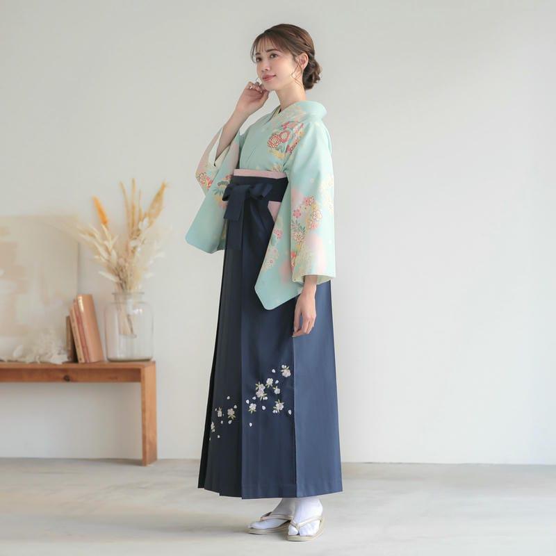 卒業式 袴レンタル 先生 教員 訪問着袴 フルセット 上品 ジャパンスタイル 水色　ピンクぼかし花丸(H993) HG1005_1