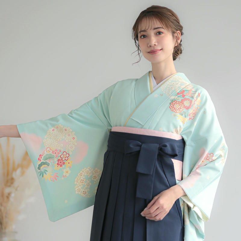 卒業式 袴レンタル 先生 教員 訪問着袴 フルセット 上品 ジャパンスタイル 水色　ピンクぼかし花丸(H993) HG1005_6