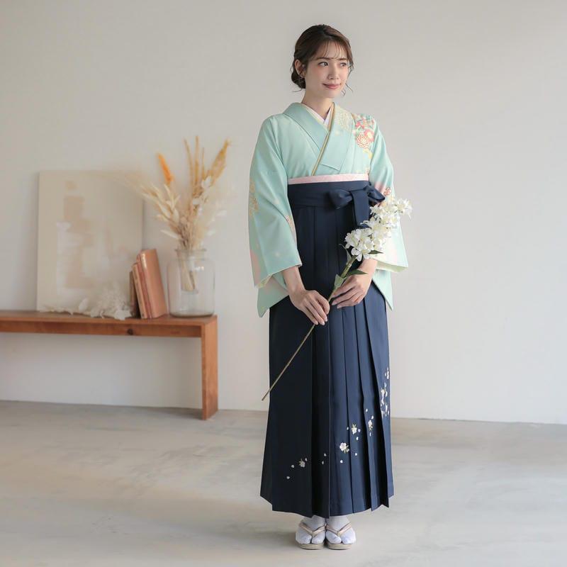 卒業式 袴レンタル 先生 教員 訪問着袴 フルセット 上品 ジャパンスタイル 水色　ピンクぼかし花丸(H993) HG1005_7