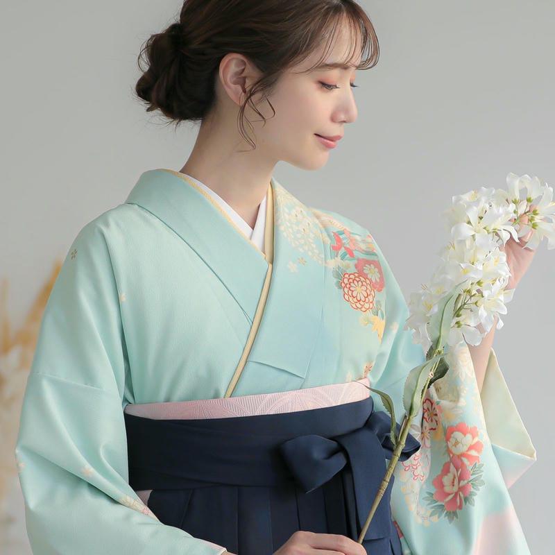 卒業式 袴レンタル 先生 教員 訪問着袴 フルセット 上品 ジャパンスタイル 水色　ピンクぼかし花丸(H993) HG1005_8