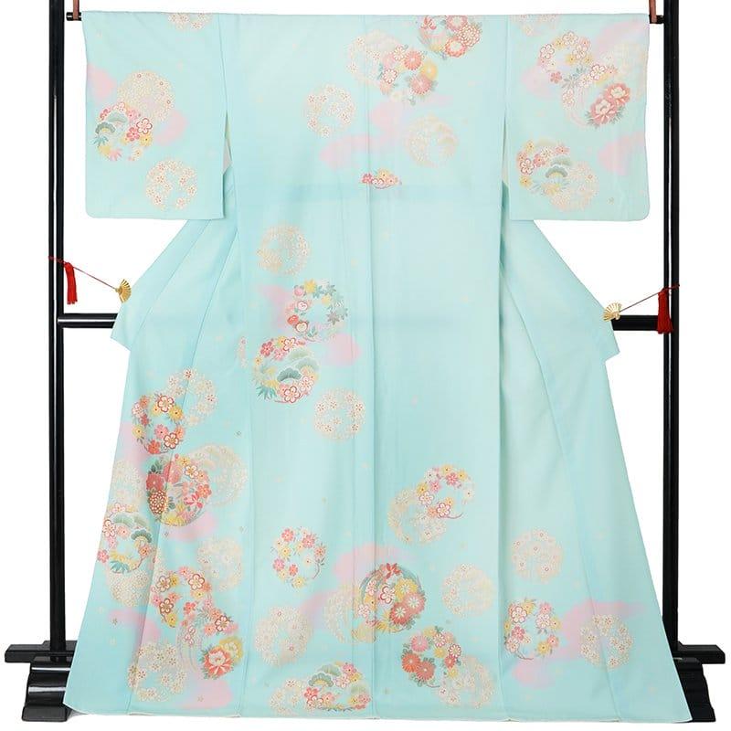 卒業式 袴レンタル 先生 教員 訪問着袴 フルセット 上品 ジャパンスタイル 水色　ピンクぼかし花丸(H993) HG1005_9