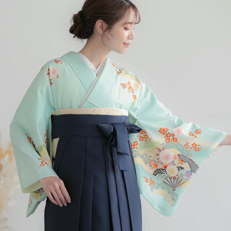 卒業式 袴レンタル 先生 教員 訪問着袴 フルセット 上品 水浅黄色　扇面牡丹に鶴松桜(H1021) HG1020_5