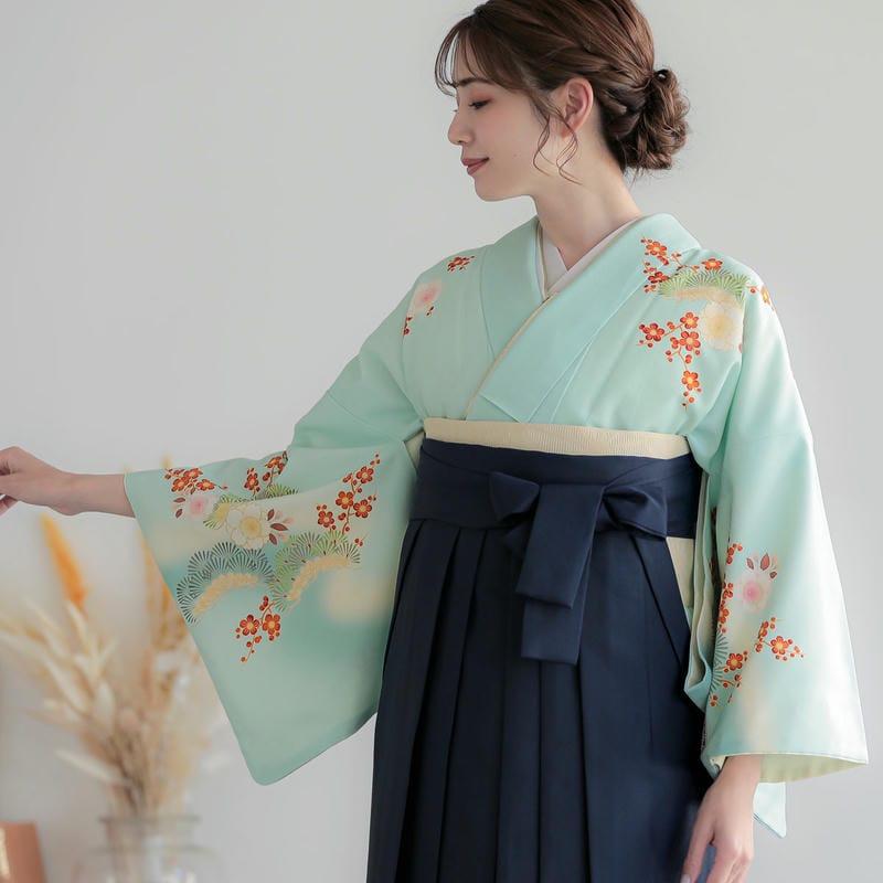 卒業式 袴レンタル 先生 教員 訪問着袴 フルセット 上品 水浅黄色　扇面牡丹に鶴松桜(H1021) HG1020_6