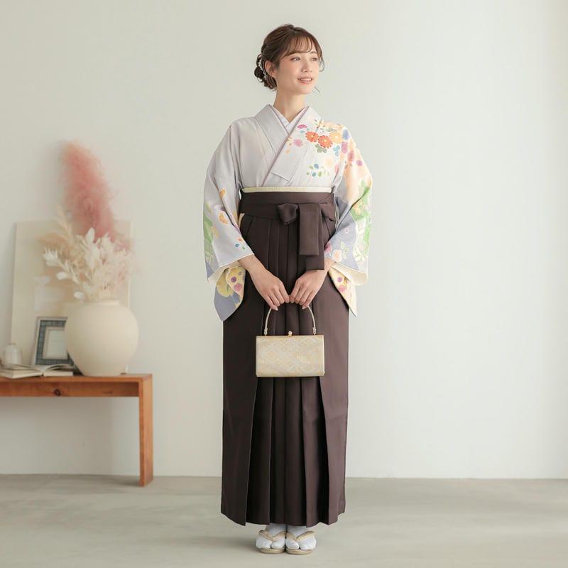 卒業式 袴レンタル 先生 教員 訪問着袴 フルセット 上品 ジャパンスタイル グレー　辻が花風吉祥花柄(H1023) HG1024_1