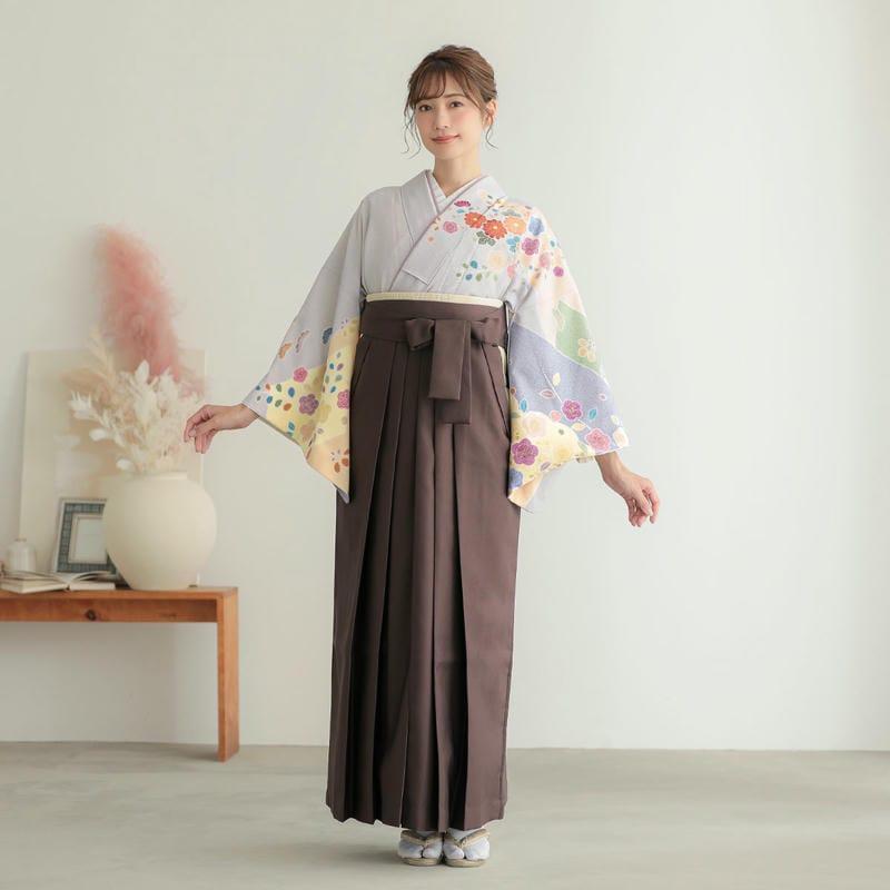 卒業式 袴レンタル 先生 教員 訪問着袴 フルセット 上品 ジャパンスタイル グレー　辻が花風吉祥花柄(H1023) HG1024_2