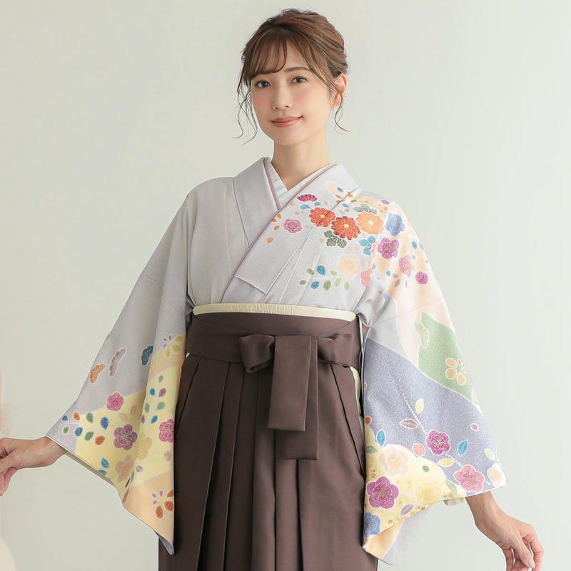卒業式 袴レンタル 先生 教員 訪問着袴 フルセット 上品 ジャパンスタイル グレー　辻が花風吉祥花柄(H1023) HG1024_3