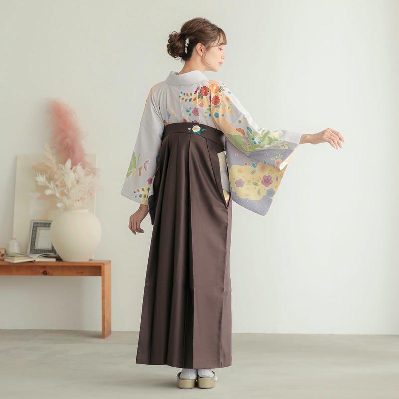 卒業式 袴レンタル 先生 教員 訪問着袴 フルセット 上品 ジャパンスタイル グレー　辻が花風吉祥花柄(H1023) HG1024_5