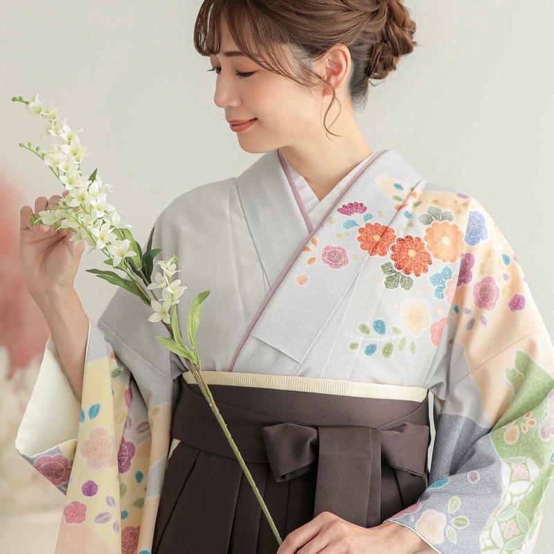 卒業式 袴レンタル 先生 教員 訪問着袴 フルセット 上品 ジャパンスタイル グレー　辻が花風吉祥花柄(H1023) HG1024_8