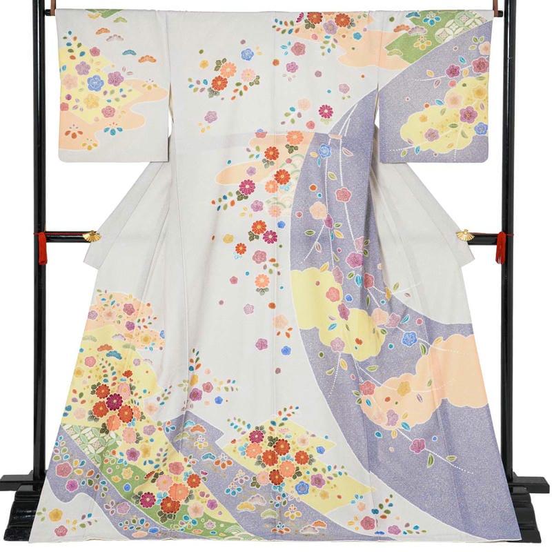 卒業式 袴レンタル 先生 教員 訪問着袴 フルセット 上品 ジャパンスタイル グレー　辻が花風吉祥花柄(H1023) HG1024_9