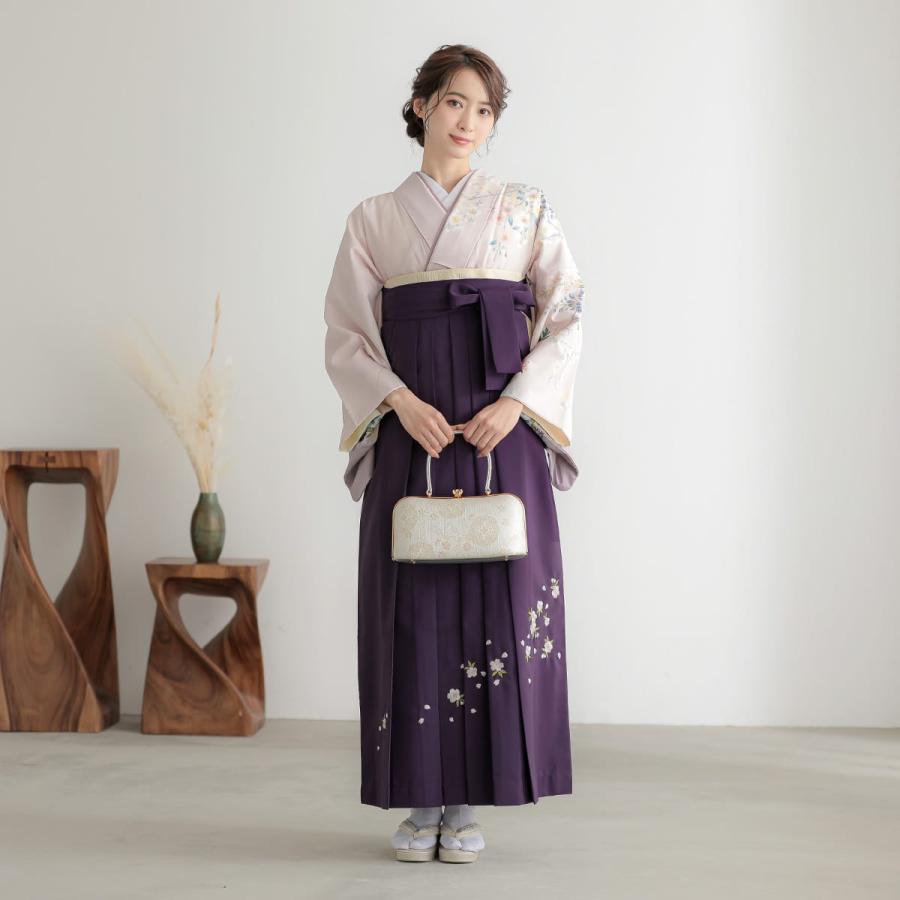 卒業式 袴レンタル 先生 教員 訪問着袴 フルセット 上品 ジャパンスタイル 薄ピンク裾藤鼠ボカシ　鴛鴦に花(H1028) HG1027_1