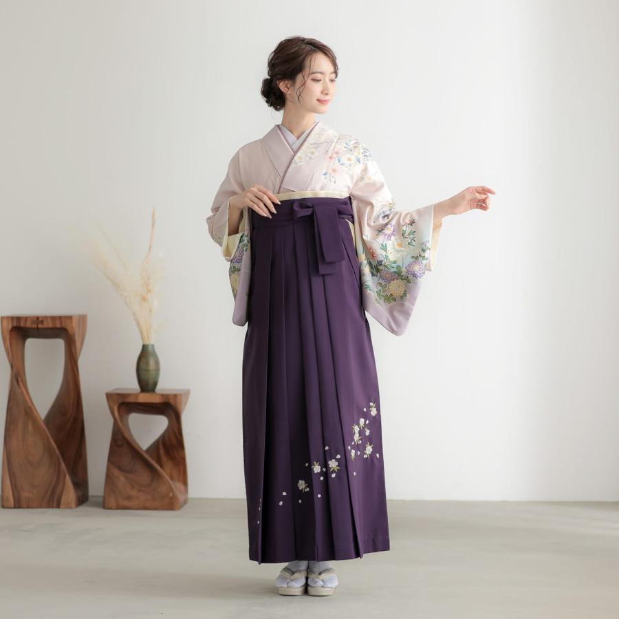 卒業式 袴レンタル 先生 教員 訪問着袴 フルセット 上品 ジャパンスタイル 薄ピンク裾藤鼠ボカシ　鴛鴦に花(H1028) HG1027_2